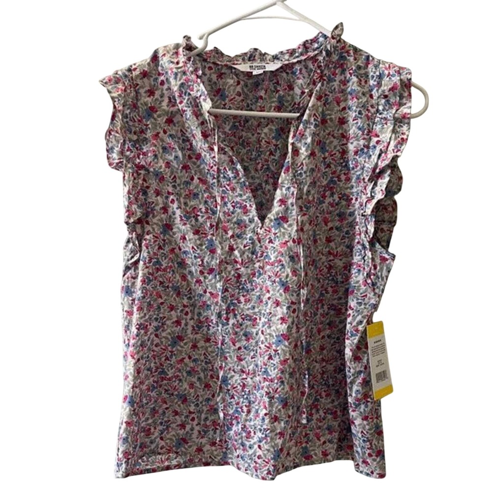 BB Dakota Steve Madden Ditsy Top Floral Flutter Sleeve Tie Neck Blouse BM14433W